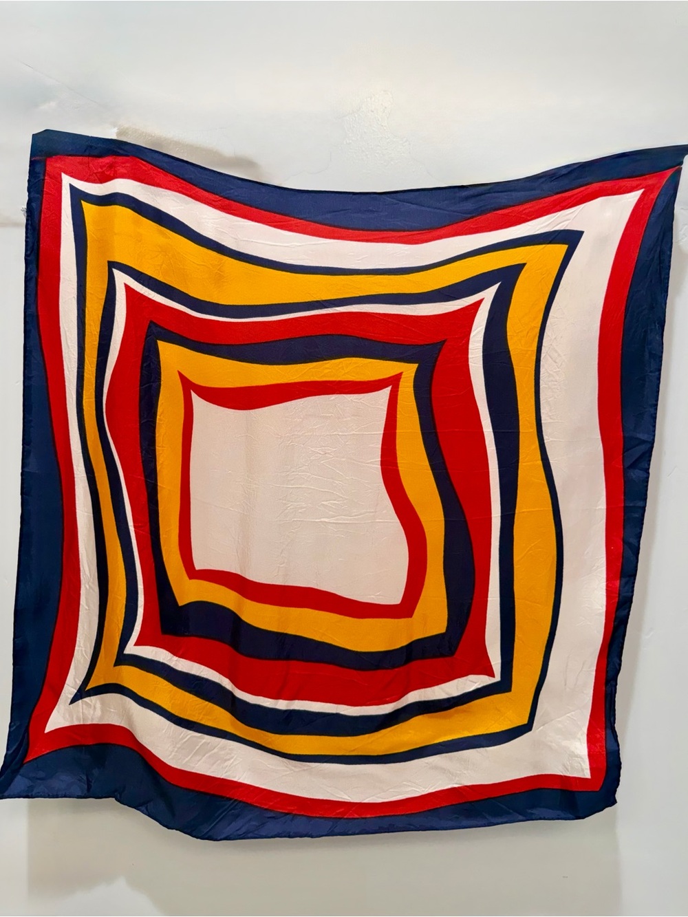 70s Vintage Psychedelic Wavy Multi Geometric Square Scarf Acetate Japan 23”